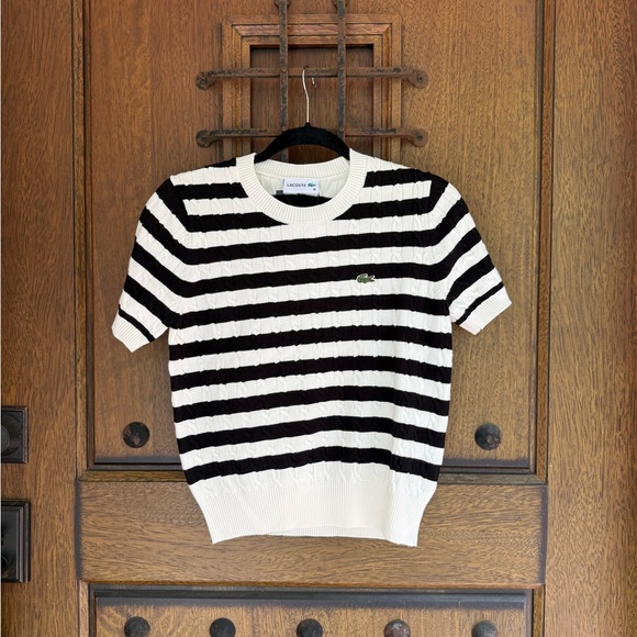Striped Black and White Short Sleeve Sweater Size M - Picture 1 of 4